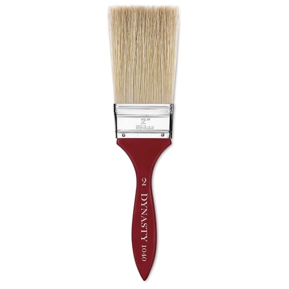 Dynasty Red-Letter White Bristle Brush - Extra Long Flat, Long Handle, Size 2"