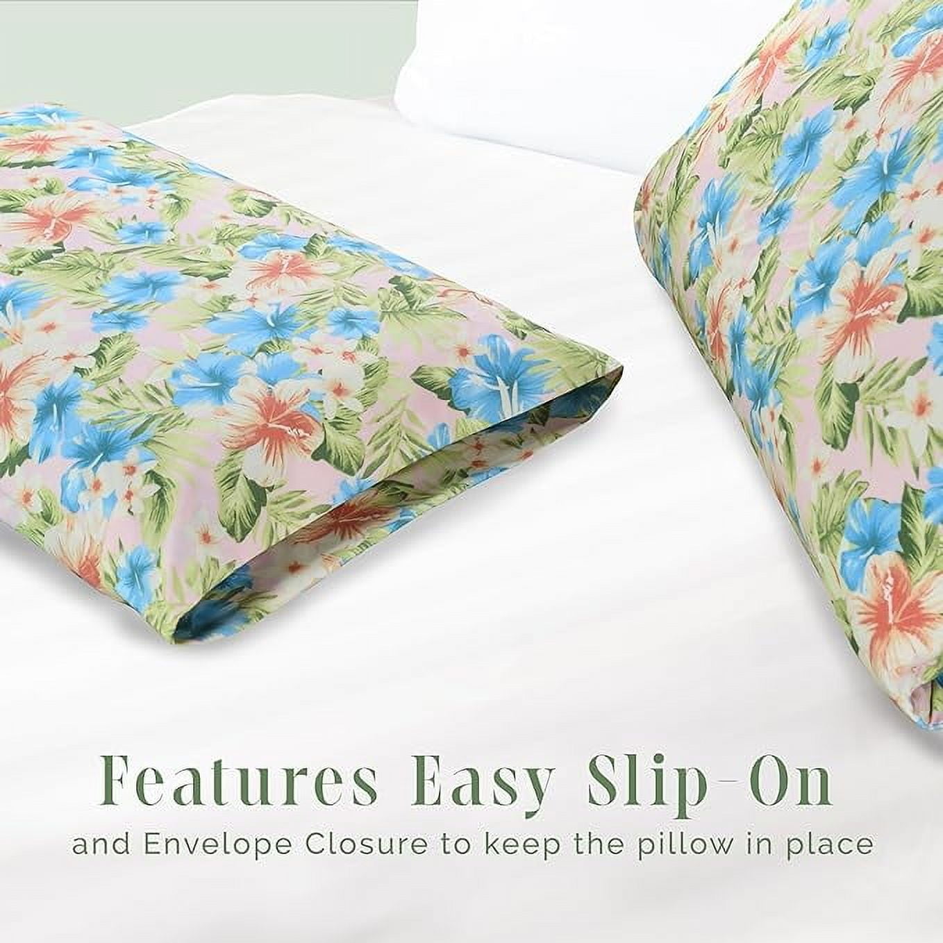 Elegant Comfort Set of 2 Ultra Soft Floral Pint Pillowcases - 1500 Hotel Quality Microfiber, Smooth Envelope Closure - Standard/Queen, Magnolia