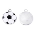 thumbnail image 2 of Eco-Friendly Alloy Enamel Hollow Pendants Sports Charms Flat Round with Football Pattern Platinum White 24x20x2.5mm Hole: 3mm, 2 of 4