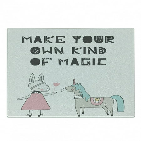 

Cartoon Cutting Board Bunny in a Dress Unicorn Scandinavian Style and Magic Words Decorative Tempered Glass Cutting and Serving Board Small Size Multicolor by Ambesonne