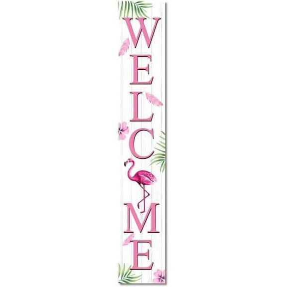 Vintage Primitive Funny Decor Pink Welcome Flamingo Porch Board Sign and Porch For Front Door Porch Stand Decor Farmhouse Home Decor Wood Sign 6x16 Inch