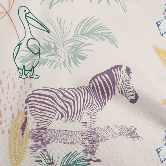 oneOone Velvet Light Beige Fabric Tropical Doodled Animals With Leaves Fabric For Sewing Printed Craft Fabric By The Yard 58 Inch Wide