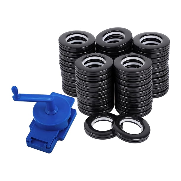 Perforadora rotativa para cortinas, paquete de 50 ojales para cortinas, ajustables manualmente de 1,9 a 2 pulgadas, PP negro