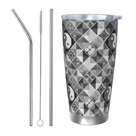 

Vsdgher Yin Yang With Black And White 20 Oz Stainless Steel Vacuum Insulated Travel Mug Coffee Cup for Home Office Outdoor Works Great for Ice Drinks and Hot Beverage -Straw Three-piece Set