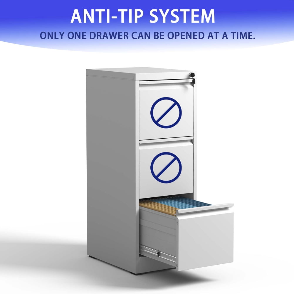 White 3 Drawer Metal File Cabinet with Lock,Heavy Duty Metal Filing Cabinet for Office,Business,Home, Legal/Letter Size