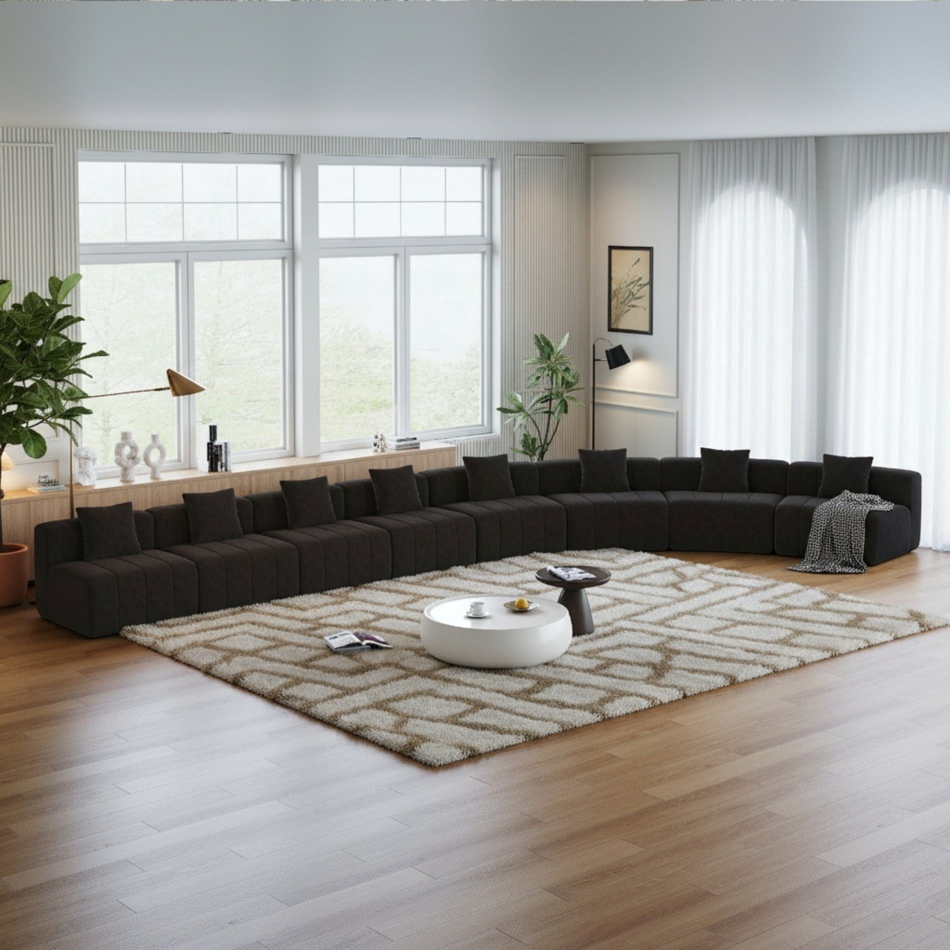 Sailvan 8-Piece Circular Sofa, Modular Curved Sectional with 8 Pillows, Chenille Fabric Piano Key Design Symmetrical Cloud Sofa, No Assembly Black