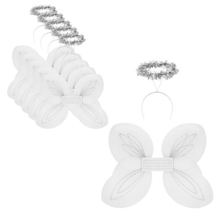 Darware Christmas Angel Wings and Halos Sets (6 Sets); Angel Dress Up Costumes for Pageants, Plays and Parties, White and Silver