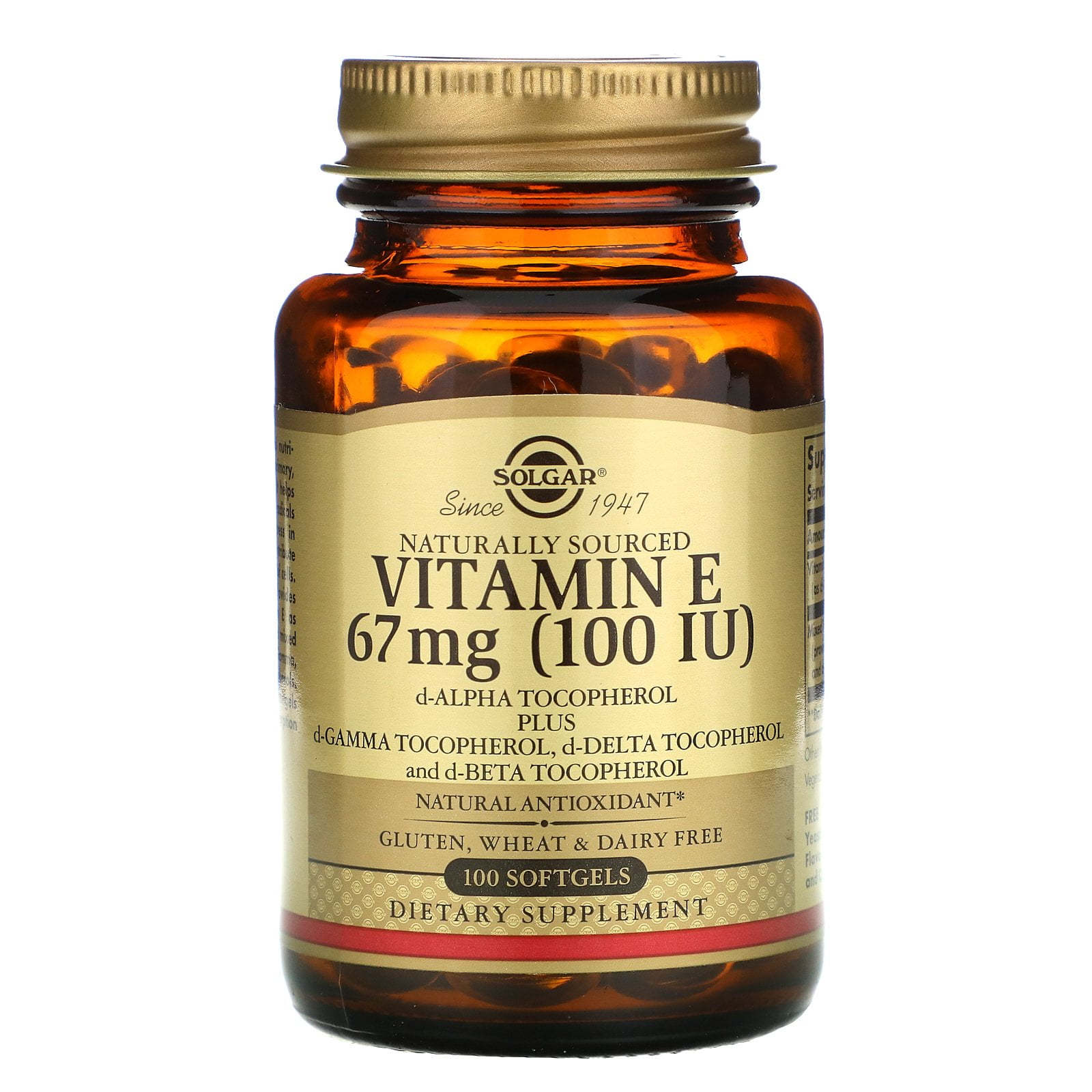Solgar Vitamin E 67 MG (100 IU) Mixed Softgels (d-Alpha Tocopherol & Mixed Tocopherols) 1 ea