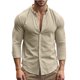 thumbnail image 4 of pstuiky Camisas para hombre de manga larga, Camisas casuales de lino a la moda para hombre, de color liso, con botones y cuello alto, de manga larga top de hombre s, 4 of 9
