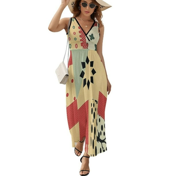 Geometric Printing Vestido Sin Mangas Para Mujer, Traje De, Ropa De Cumpleaños, Verano