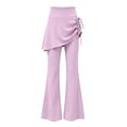 thumbnail image 6 of OGLCCG Girls Skirted Flare Leg Pants, Side Drawstring 2-in-1 Skort Yoga Pants Stretchy Athletic Bell Bottoms for Dance(Purple,13-14 Years), 6 of 7