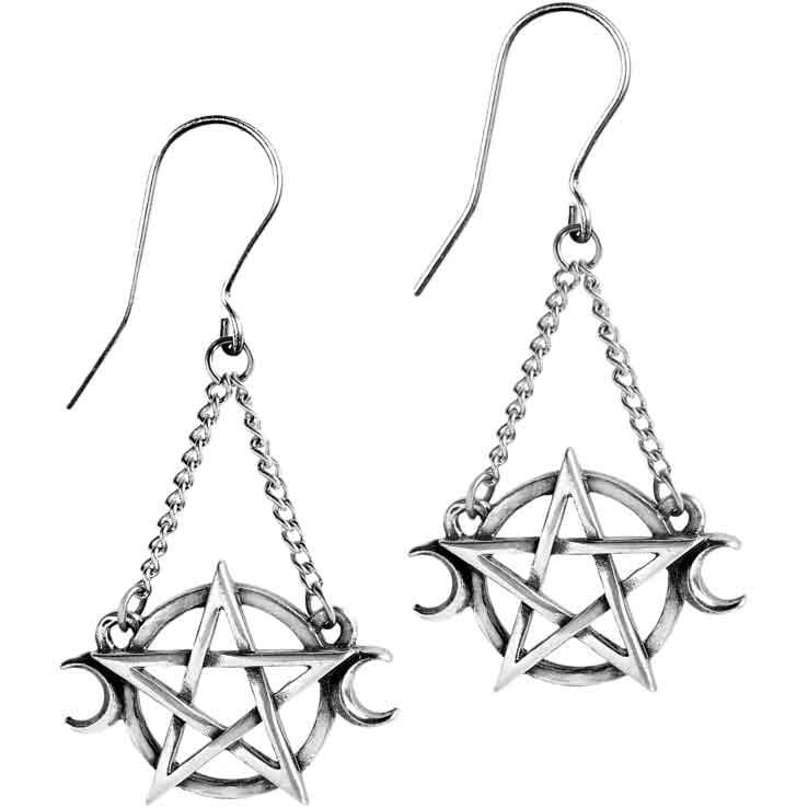 Alchemy Gothic Triple Goddess Moon Magic Pewter Mother Pearl Ear Studs Earrings