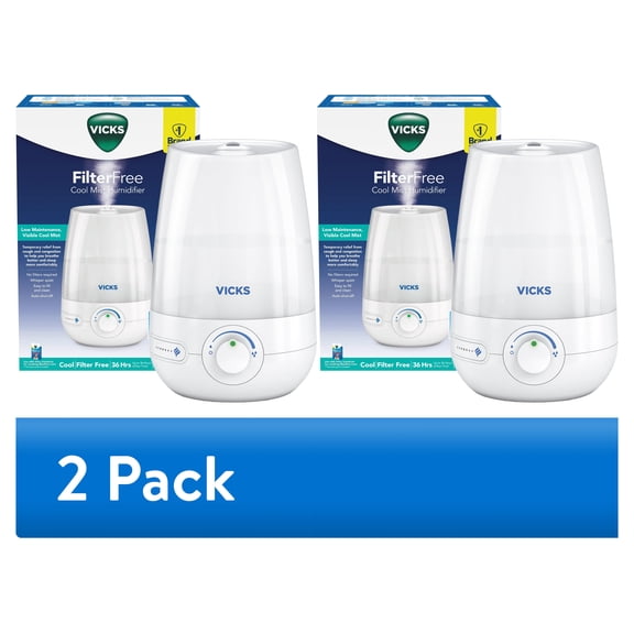 (2 pack) Vicks 1 gal 400 sq ft Ultrasonic Cool Mist Humidifier, White