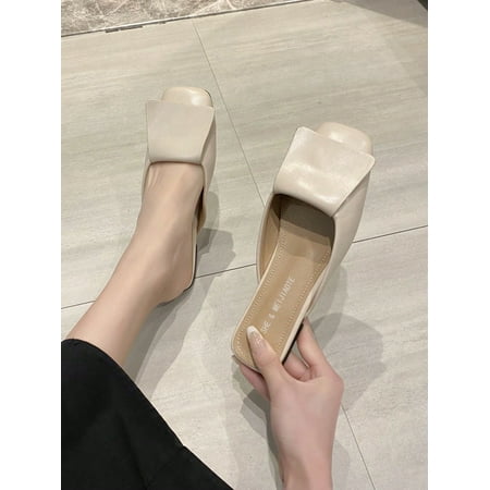 

Women‘s Retro Style Square Toe Flat Slippers With Half Cutout Design Spring/Summer