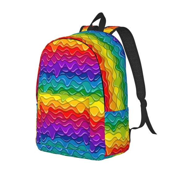 Ratiio Bright Rainbow Print Canvas Backpack for Women & Men Retro Aesthetic Rucksack Basic Backpack for High School/College Students Travel Laptop Bag