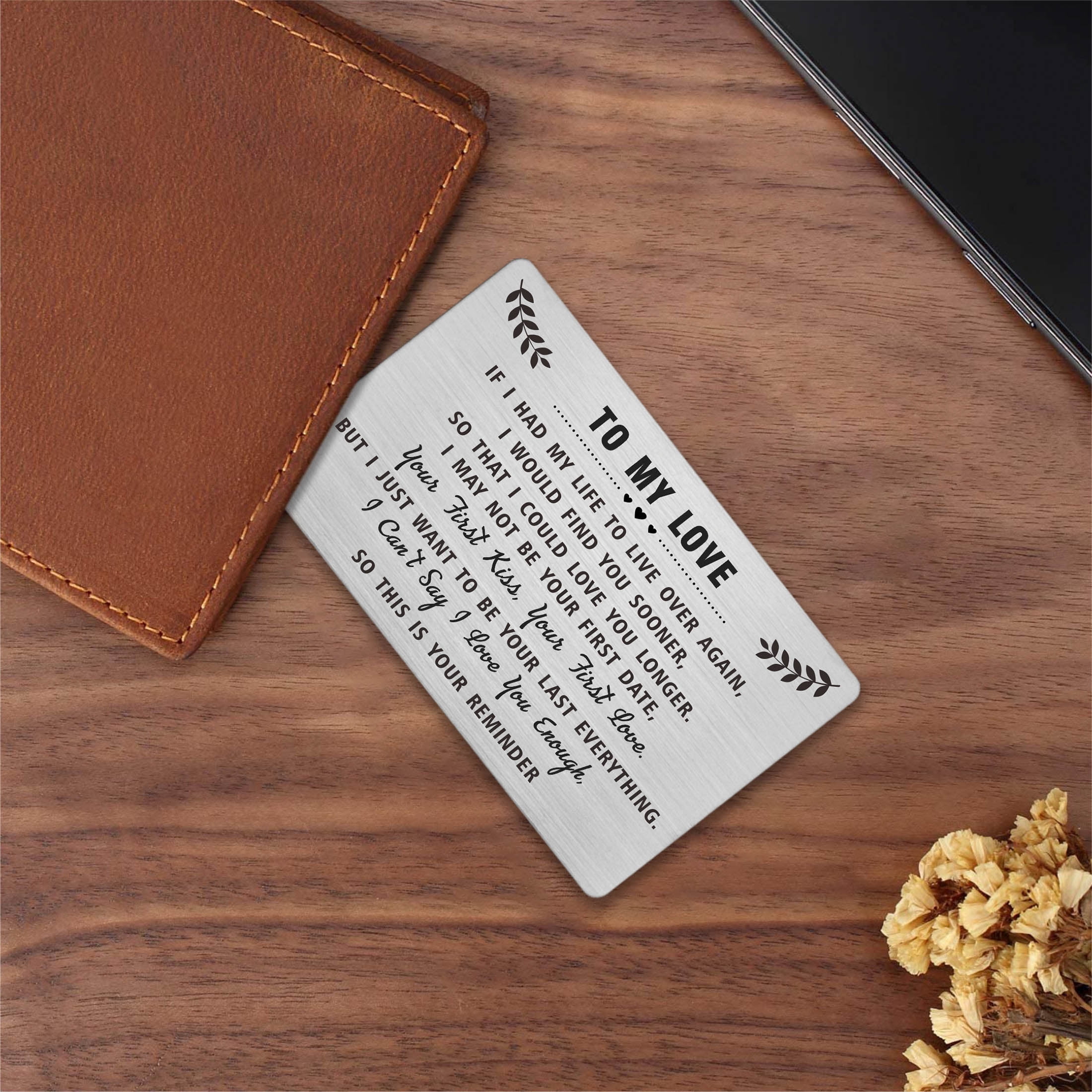 DEGASKEN To My Love Card for Him, Christmas Valentines Cards for Boyfriend Husband Birthday Metal Wallet Card
