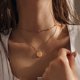 thumbnail image 4 of Gargantilla con colgante de disco en capas para mujeres y niñas, collar de moneda con círculo de luna llena chapado en oro, joyería de moda con dos cadenas dobles, 4 of 5