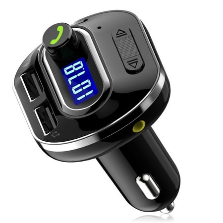 Bluetooth FM Transmitter for Car, Wireless Radio Transmitter Adapter with USB Port, Music Player Support Aux Output, TF Card, Hands Free for iPhone, (Best Iphone Car Music Player)