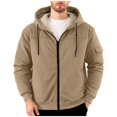 thumbnail image 3 of Letdown Mens Lined Hoodie Sherpa Fuzzy Casual Full Zip Up Long Sleeve Jacket Winter Warm Cozy Thermal Solid Sweatshirts Coats (Khaki,XXL), 3 of 7
