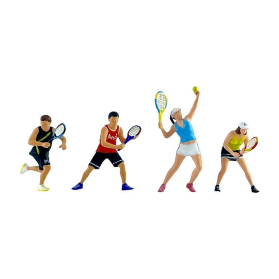 Kokiya 4 Pieces 1/64 Scale Miniature Figures Tennis Ornaments Micro Landscape Decor
