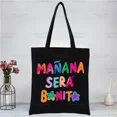 thumbnail image 3 of Karol G Bichota-Bolso de mano de lona con dibujos animados, bolsa de mano de tela reutilizable, bolso de hombro, para cantante de música, Bonito, color negro, 3 of 5