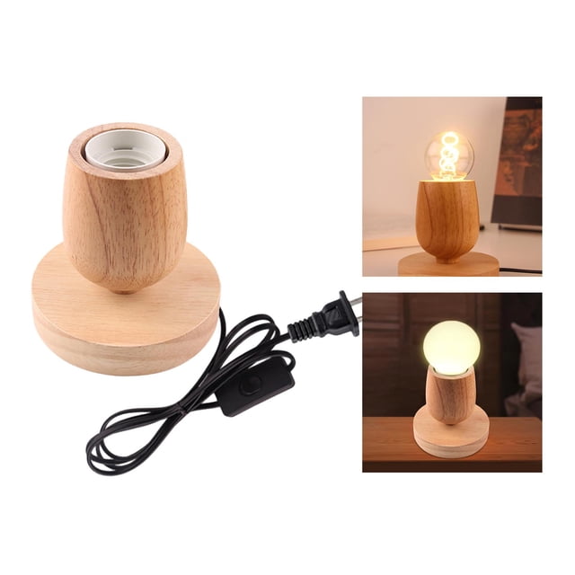 E27 Wooden Table Lamp Bulb Socket Holder Night Light Bedside Light 10x8x5.5cm