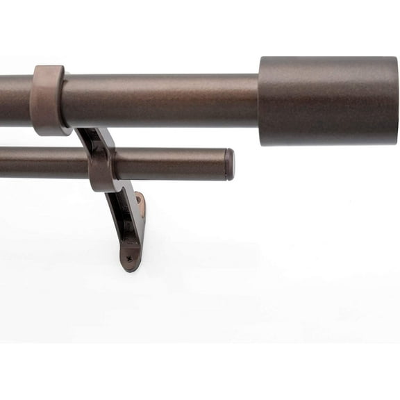 Deco Window 72 to 144 Inches Adjustable Double Curtain Rod for Windows with Barrel Finials & Bracket Set (1'' Diameter, Brown Oil Rubbed)