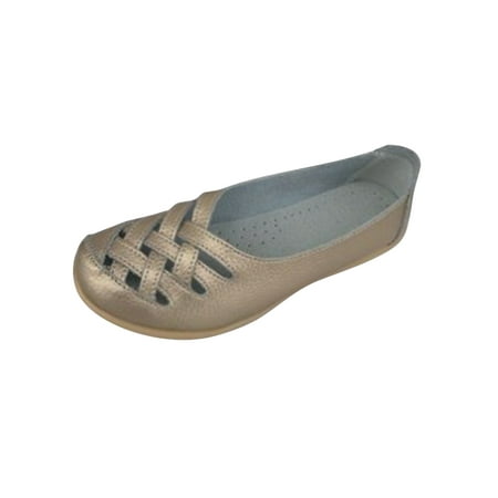 

SIMANLAN Women Casual Shoes Comfort Flats Slip On Loafers Womens Fashion Leather Shoe Ladies Driving Golden 8