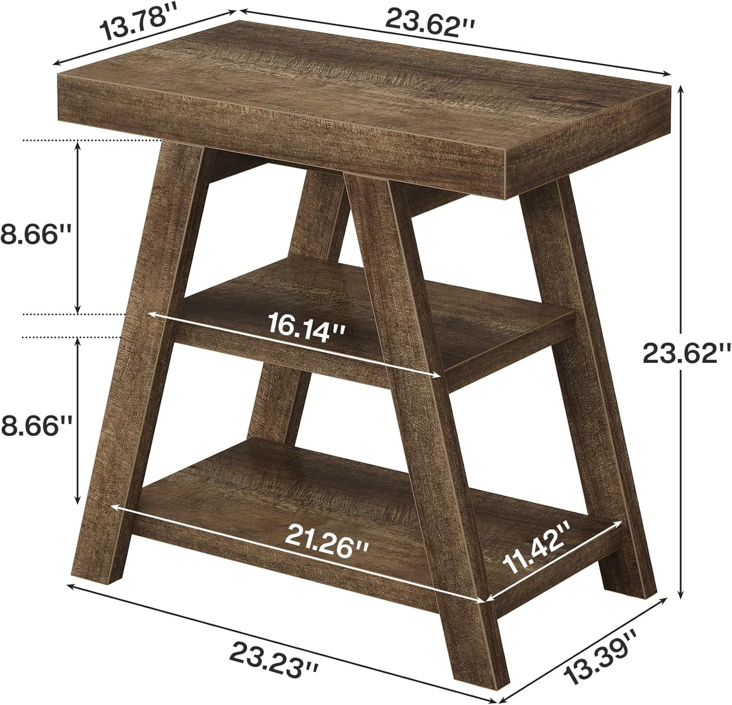 Tribesigns End Table for Living Room, 3-Tier Narrow Wood Farmhouse Sofa Side Table with Storage Shelf, Vintage Heavy-Duty Bedside Table for Bedroom, Rustic Brown
