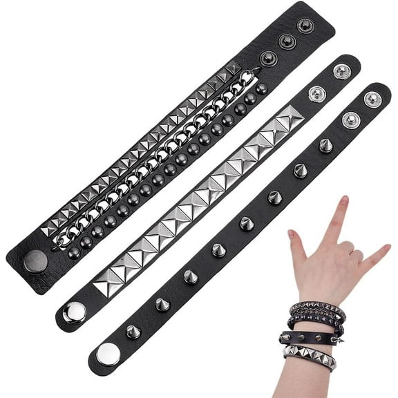 Imitation Leather Punk Bracelets for Men Women Goth Chain 80s Wristband Necklace Adjustable