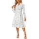 thumbnail image 2 of Vestido Floral de Manga Larga con Escote en V, Plisado y Fluido para Verano, Midi, Talla XS, Blanco, 2 of 6
