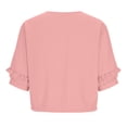 thumbnail image 7 of LEKWK Womens Linen Blouse Ruffle Sleeve Button Down Shirt Round Neck Tunic Tops Cute Tops Loose Fit Solid Soft Summer Casual Outfits, 7 of 7