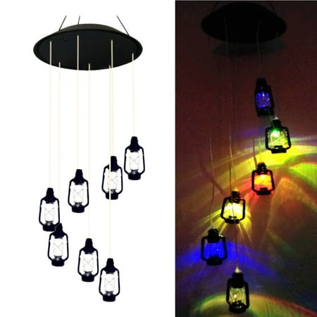 

Solar Wind Chimes LED Colorful Changing Mobile Wishing Bottles Wind Chime Waterproof Hanging Lamp Outdoor Indoor Light for Home Party Night Garden Decor (Black)