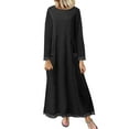 thumbnail image 3 of BiZtdJrK Sweatshirt Maxi Dress for Women Lace Trim Long Sleeve Crewneck Sweatshirts Ankle Flowy Loose Vacation Dresses with Pocket Black L, 3 of 6