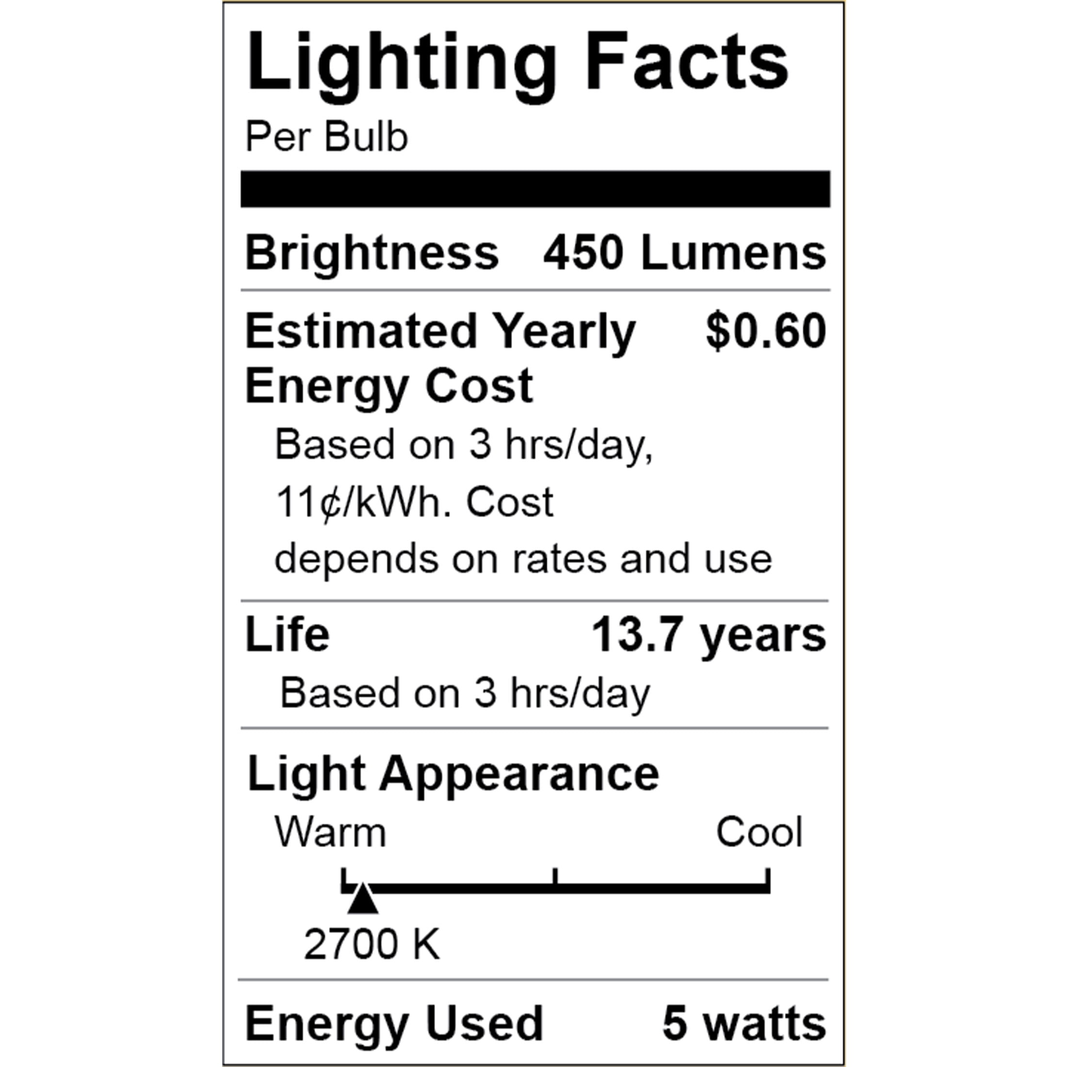 (4 pack) Great Value LED Light Bulb, 5 Watts (40W Equivalent) T10 Frosted Tube Lamp E26 Medium Base, Dimmable, Soft White, 1-Pack
