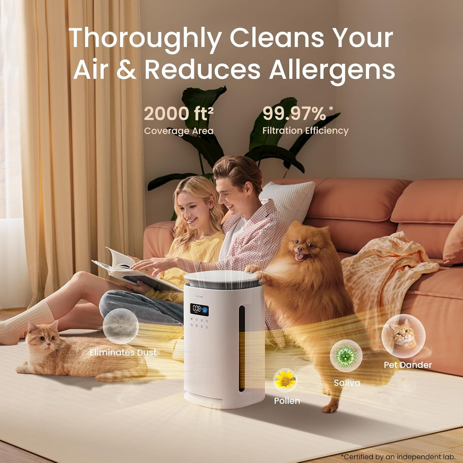 Pro-Level Pet Air Purifier for Home No More Pet Floating Fur Dander & Odor Worries 360° Wide Intake H13 True HEPA Auto/Pet Mode & Washable Pre-Filter Ultra Quiet for Bedroom/Large Room