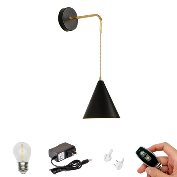 Kiven Battery Operated Wall Lamp,Modern Rechargeable Wall Sconces with Iron Lampshade, E26 Socket Warm White Bulb Included(1 Light)