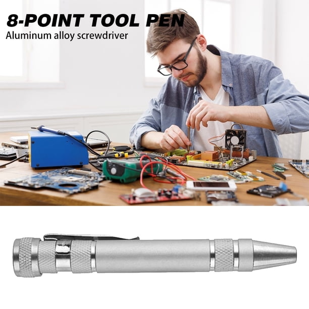 Pluma Destornillador Bolígrafo Destornillador Kit de herramientas de reparación manual de destornillador de pluma de precisión multiuso 8 en 1 (plata)