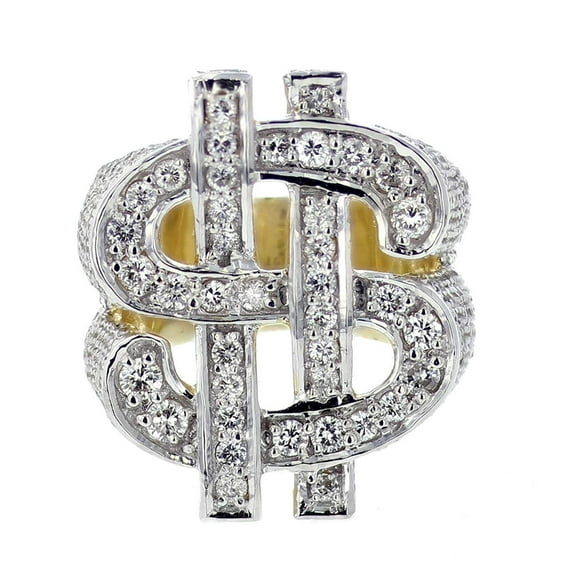 Midwest Jewellery 10K Gold Diamond Ring for Men Pinky Ring 1.93ctw 23mm Wide Dollar Sign Ring