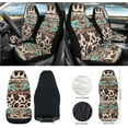 thumbnail image 2 of Jeiento Cow Print Front Car Seat Covers Full Set 12 PCS with Steering Wheel Cover Seat Belt Pads Armrest Cover Coasters Trash Bin Hanging Storage Bag Coasters Rearview Mirror Cover Key Ring Brown, 2 of 7