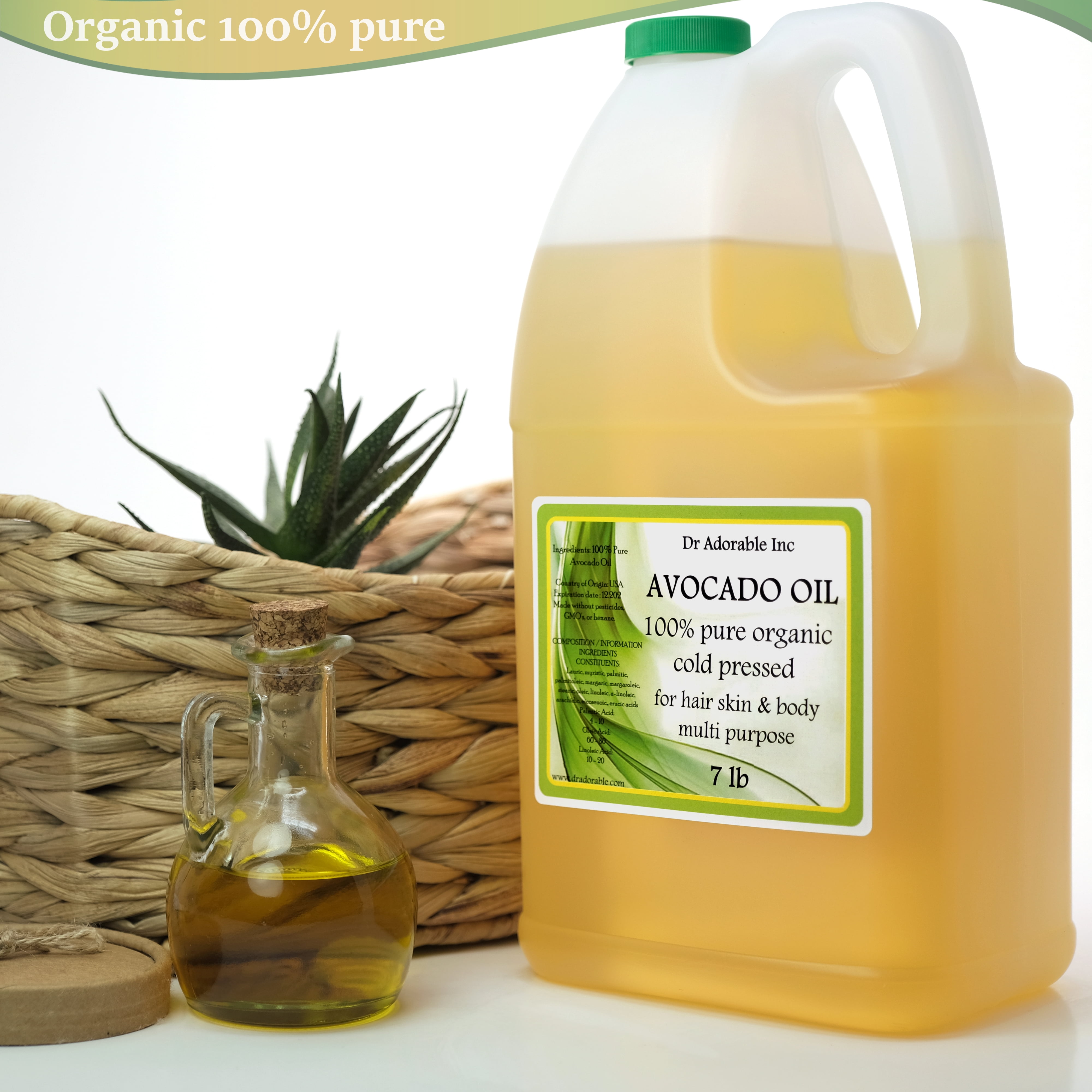 Dr Adorable - 7 lb - Avocado Oil - 100% Pure Organic Cold Pressed Refined Natural Hair Skin