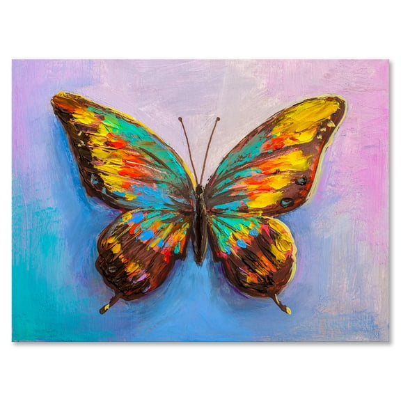 Beautiful Butterfly In Orange and Turquoise 12 in x 8 in Painting Canvas Art Print, by Designart