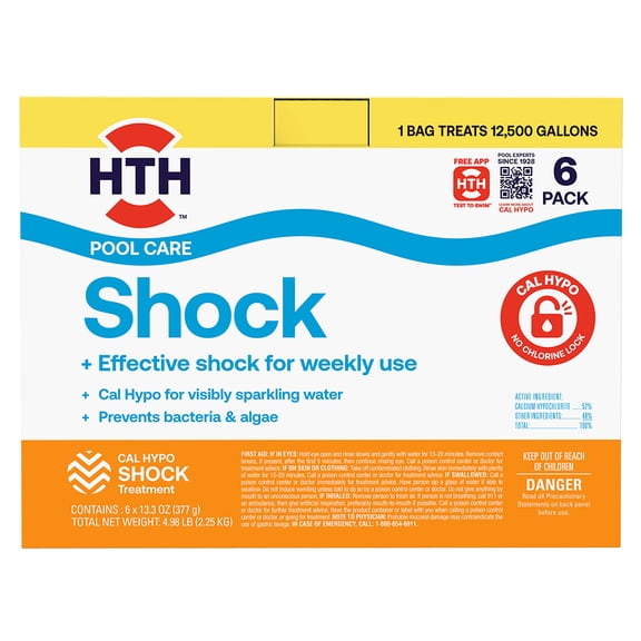 HTH Pool Care Chlorine Shock — Granules, 6 Pack (13.3 oz each) — Pool Shock Treatment for Weekly Use