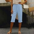 thumbnail image 4 of MLQIDK Pedal Pushers for Women Linen Capri Pants Trendy Summer Elastic Waist Knee Length Lightweight Shorts Dressy Casual Linen Capris with Pockets Light Blue XL, 4 of 7
