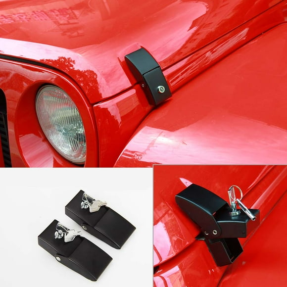 CheroCar Hood Latches Locking Hood Catch Kit for Jeep Wrangler JK JKU JL JLU & Jeep Gladiator JT 2007-2021, Black