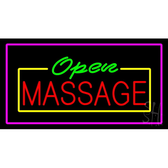 Open Massage Rectangle Pink LED Neon Sign 13 x 24 - inches, Black Square Cut Acrylic Backing, with Dimmer - Bright and Premium built indoor LED Neon Sign for Spa interior decor and storefront.