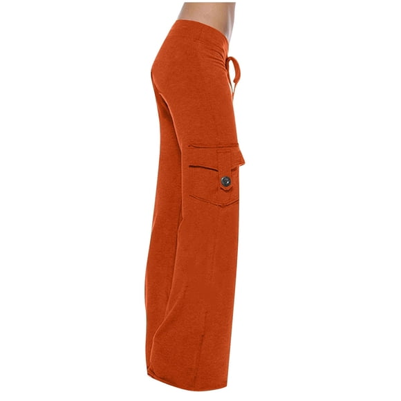 Burnt Orange Women Wild Cargo Workout Gym Lounge Trousers Pants for Women Loose Fit High Leg Flare Wide Leg Summer Fall Trousers Pants 2025 Clothing Fashion L
