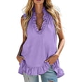 thumbnail image 3 of Craaazy Womens Sleeveless V Neck Tank Tops Solid Color Loose Fit Casual Summer T-shirts with Ruffle Trim for Beach Vacation, 3 of 6