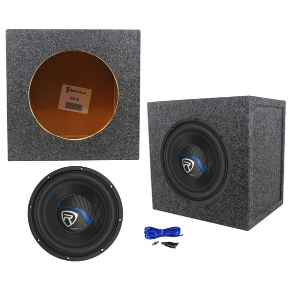 Rockville K5 W10K5S2 Bundle: 10 in 1200W Peak/300W RMS 2-Ohm Car Subwoofer, RS10 Sealed Sub Box Enclosure, Complete Installation Kit, 3-items