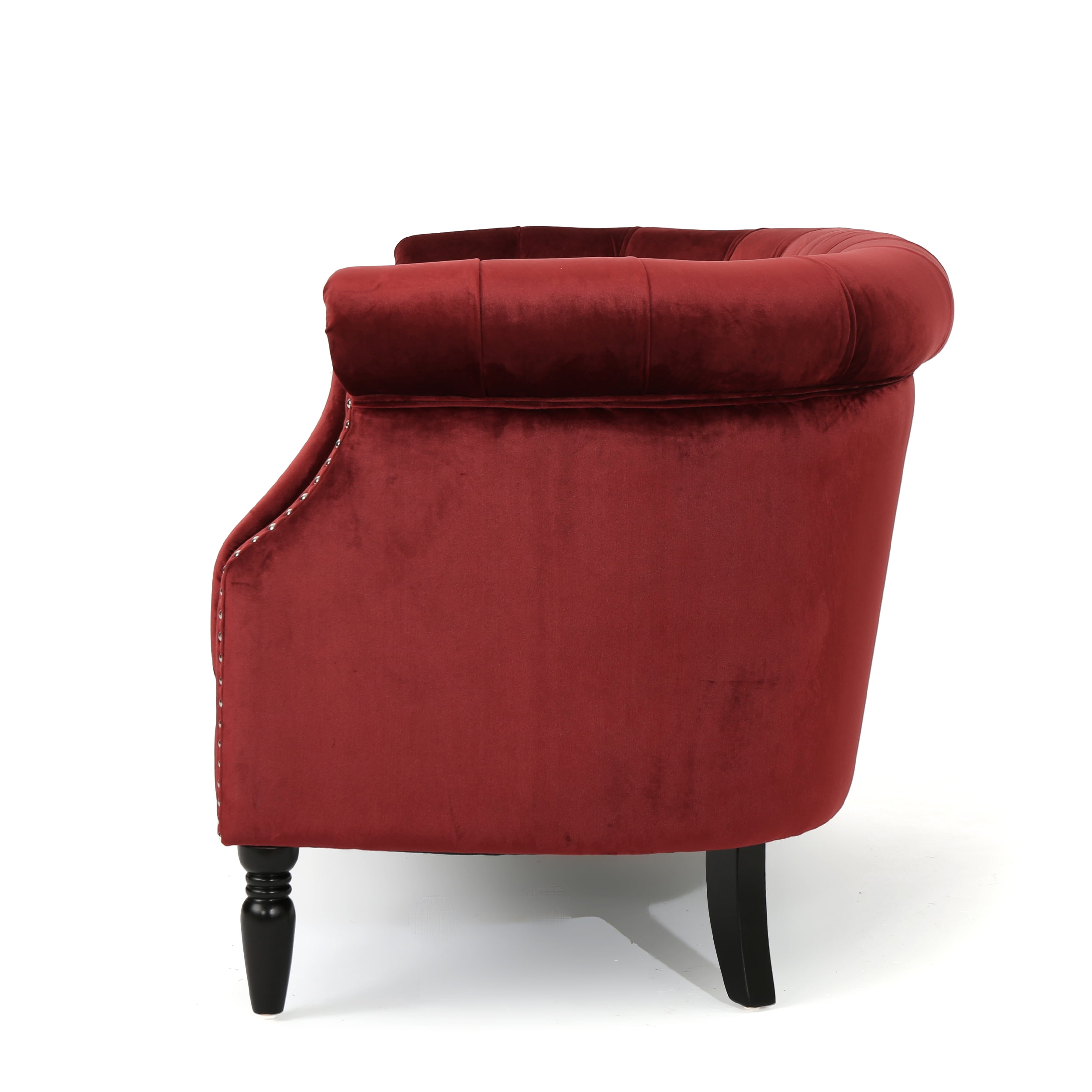 Noble House Myrna Tufted Chesterfield Velvet Loveseat, Garnet